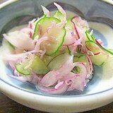 甘酸っぱい★紫玉ネギとキュウリとちりめんの酢の物